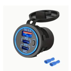 Зарядное устройство 12-24VDC 2x5VDC USB авто круглый ( 2xQC 3.0+PD) 3A