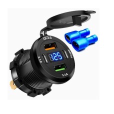 Зарядное устройство 12-24VDC 2x5VDC USB авто круглый 2xQC3.0+PD 30 Вт